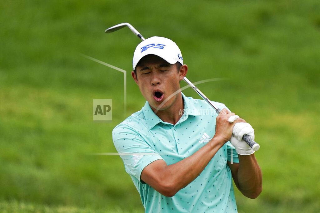 Darron Cummings Collin Morikawa reacts to his chip shot to the fourth green during the final round of the Memorial golf tournament, Sunday, June 6, 2021, in Dublin, Ohio. (AP Photo/Darron Cummings)