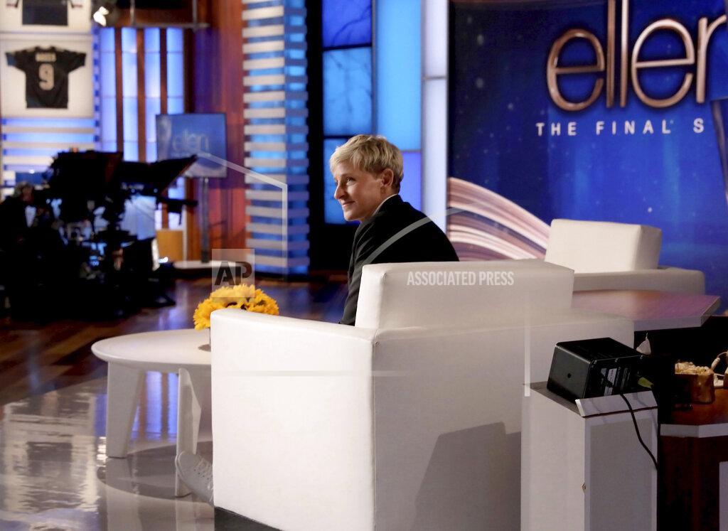 Michael Rozman In this photo released by Warner Bros., talk show host Ellen DeGeneres appears during a taping of the final "The Ellen DeGeneres Show" at the Warner Bros. lot in Burbank, Calif. (Michael Rozman/Warner Bros. via AP)