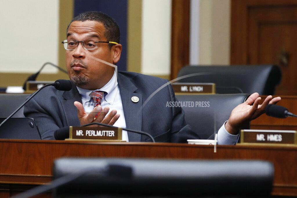 Jacquelyn Martin FILE - In this July 18, 2018, file photo, former Rep. Keith Ellison, D-Minn., asks a question at a House Committee on Financial Services hearing in Washington. Ellison is now the Minnesota attorney general who is taking over as lead prosecutor in George Floyd's death. Doing so is giving Ellison a national platform to talk about race in America. And while Ellison is careful not to talk about details of the criminal cases against four Minneapolis police officers, he's grabbing the opportunity to raise issues about police reform that he's worked on in the past. (AP Photo/Jacquelyn Martin, File)