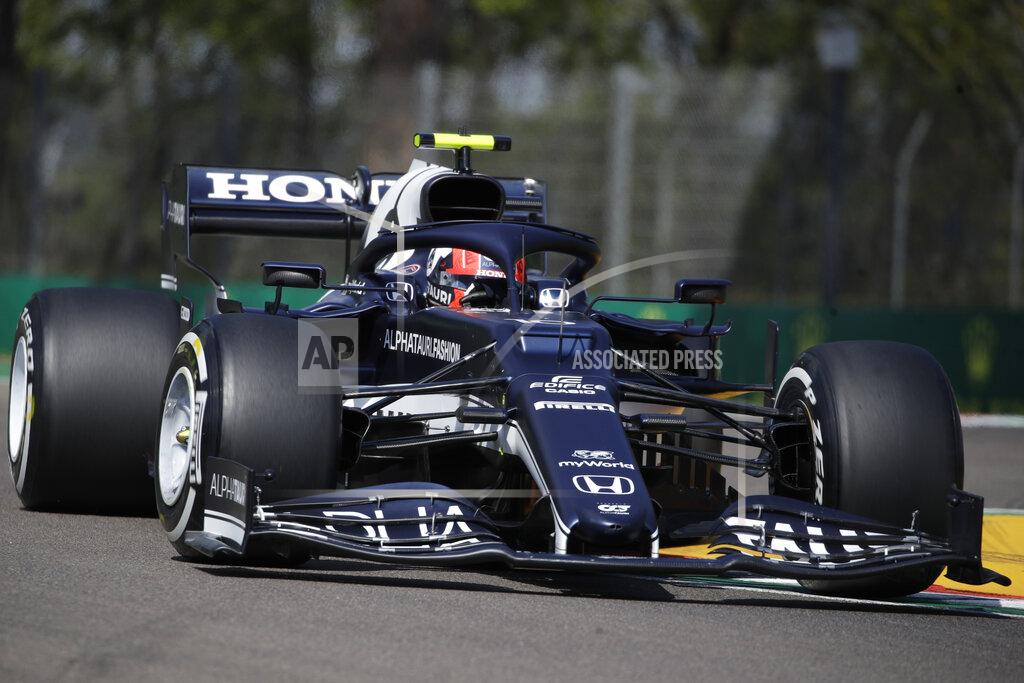Luca Bruno AlphaTauri driver Pierre Gasly of France steers his car during free practice for Sunday's Emilia Romagna Formula One Grand Prix, at the Imola track, Italy, Friday, April 16, 2021. (AP Photo/Luca Bruno)