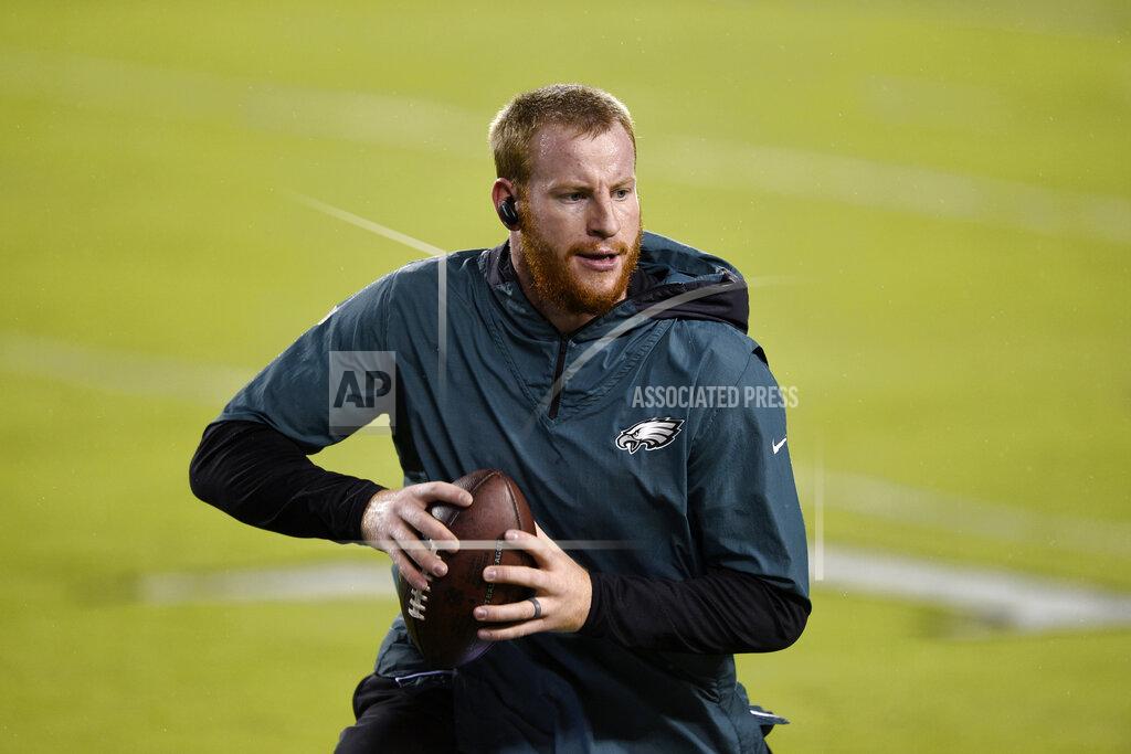 Derik Hamilton Philadelphia Eagles' Carson Wentz warms up before an NFL football game against the Seattle Seahawks, Monday, Nov. 30, 2020, in Philadelphia. (AP Photo/Derik Hamilton)