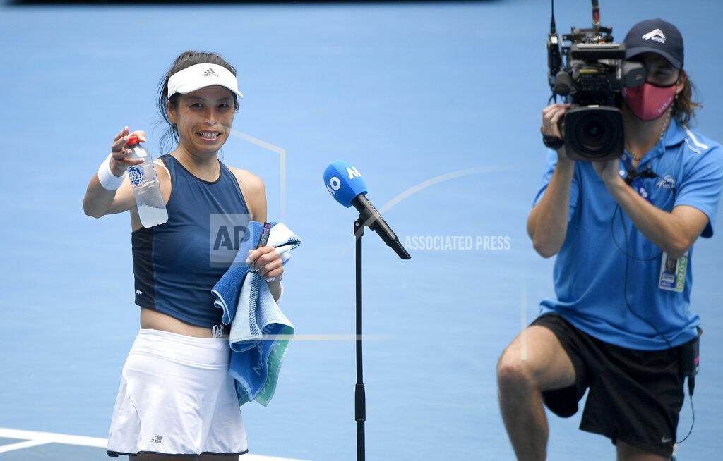 Andy Brownbill Taiwan's Hsieh Su-Weiis interviewed after her win over Marketa Vondrousova of the Czech Republic during their fourth round match at the Australian Open tennis championships in Melbourne, Australia, Sunday, Feb. 14, 2021. (AP Photo/Andy Brownbill)