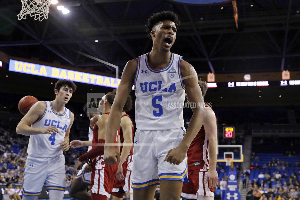 Marcio Jose Sanchez UCLA guard Chris Smith (5) celebrates after scoring against Washington State during the first half of an NCAA college basketball game Thursday, Feb. 13, 2020, in Los Angeles. (AP Photo/Marcio Jose Sanchez)