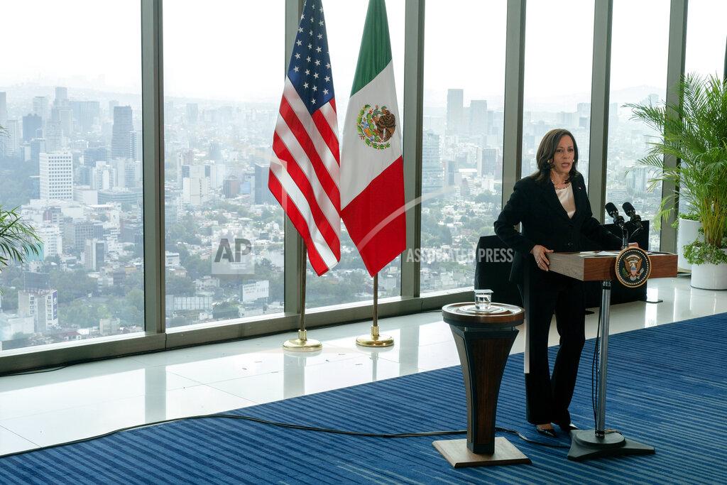 Jacquelyn Martin Vice President Kamala Harris speaks to the media, Tuesday, June 8, 2021, at the Sofitel Mexico City Reforma in Mexico City. (AP Photo/Jacquelyn Martin)