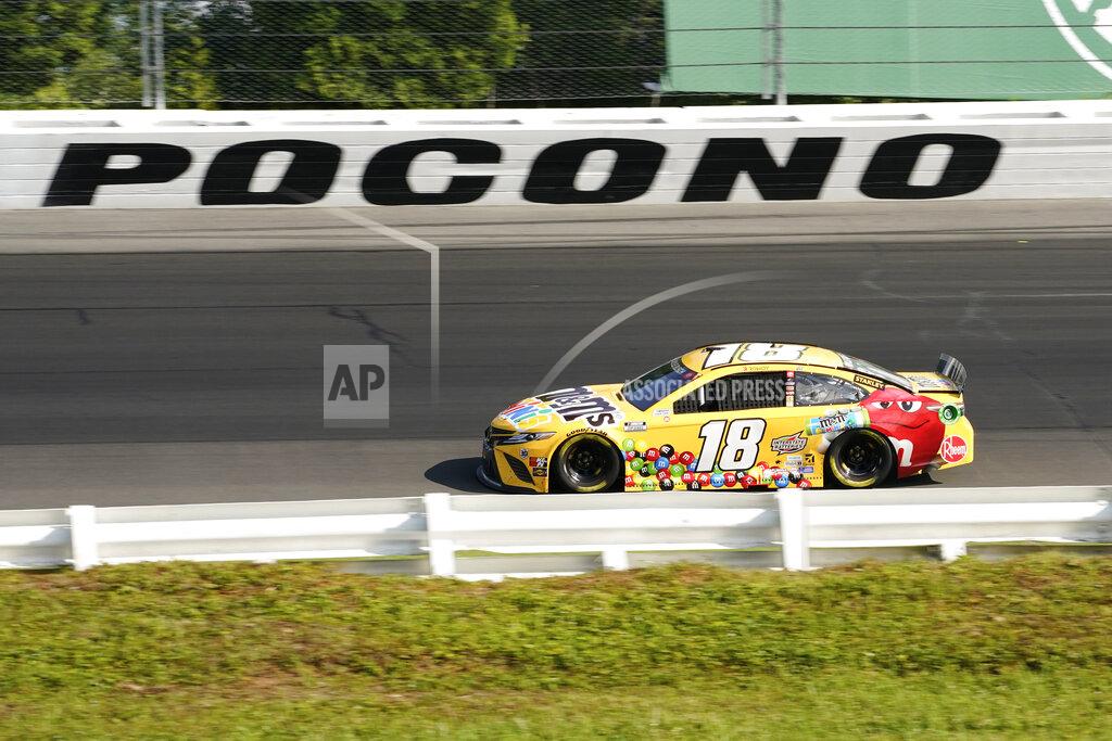 Matt Slocum Kyle Busch (18) motors around the track during a NASCAR Cup Series auto race at Pocono Raceway, Sunday, June 27, 2021, in Long Pond, Pa. Busch won the race. (AP Photo/Matt Slocum)