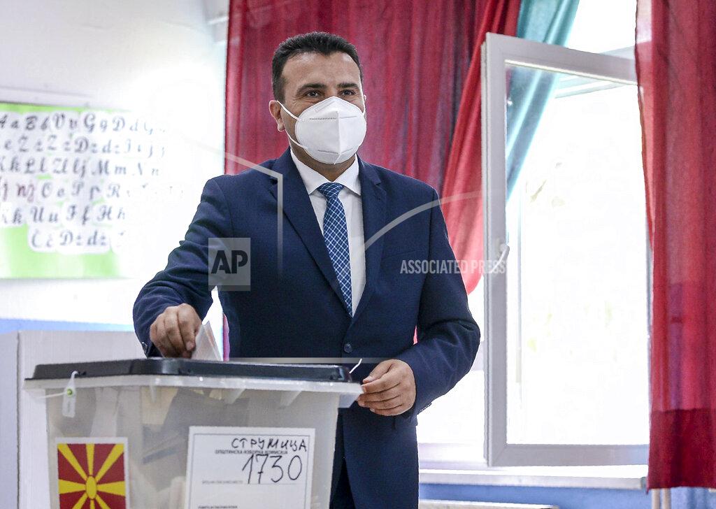 Uncredited The leader of the ruling SDSM party Zoran Zaev casts his ballot for the parliamentary elections in a polling station in the southeastern town of Strumica, North Macedonia on Wednesday, July 15, 2020. Voters in North Macedonia were heading to polls early on Wednesday in the country's general election despite an alarming spike in coronavirus cases in the tiny Balkan nation. (AP Photo)