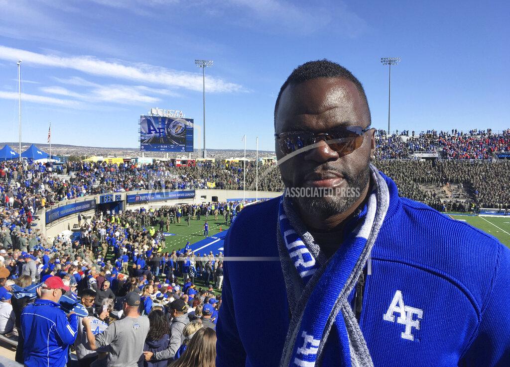 Pat Graham In this Saturday, Nov. 2, 2019, photo, Jermaine Birdow stands at Falcon Stadium, where he watched his son, Air Force running back Taven Birdow, and teammates play Army in an NCAA college football game at Air Force Academy, Colo. Jermaine Birdow, who was released from jail last November after serving a long sentence stemming from a 2001 home invasion, was able to see for the first time in person his son play in a game. (AP Photo/Pat Graham)