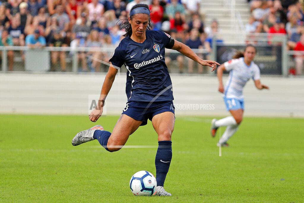 Karl B Deblaker FILE - In this Oct. 27, 2019, file photo, North Carolina Courage's Abby Erceg (6) moves the ball against the Chicago Red Stars during the first half of the NWSL championship game in Cary, N.C. Coach Paul Riley calls defender Abby Erceg the bedrock of the North Carolina Courage. The New Zealand native is captain of the Courage, the two-time National Women's Soccer League defending champions. (AP Photo/Karl B DeBlaker, File)