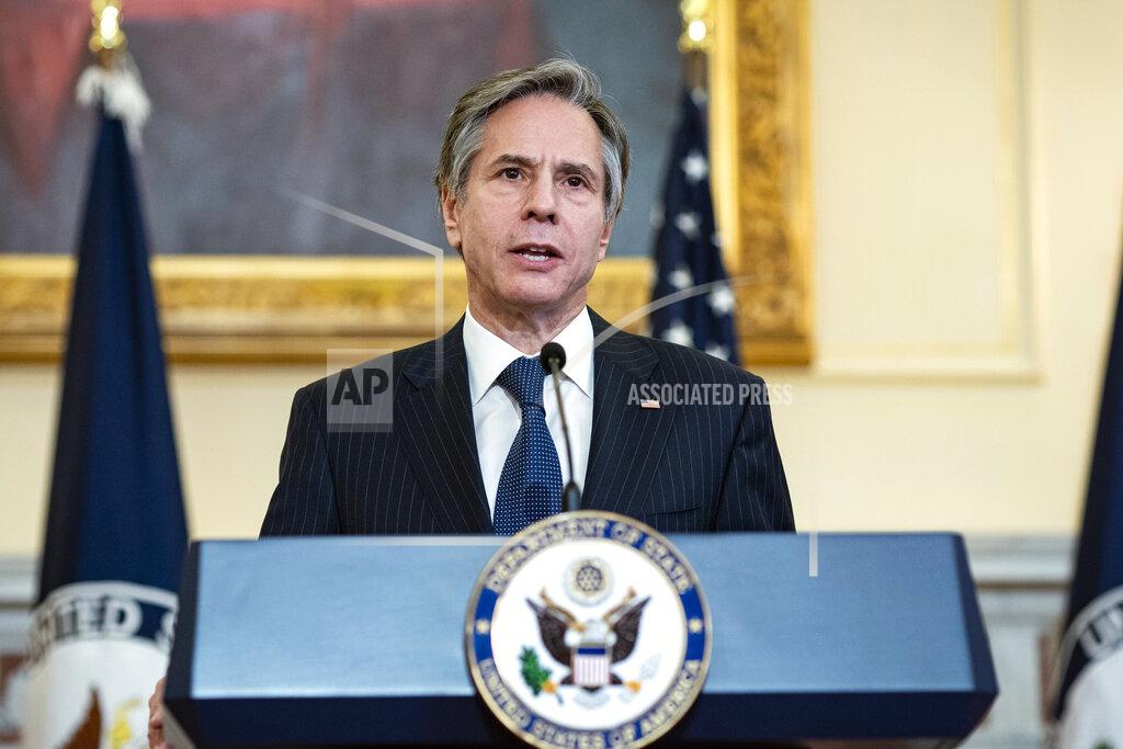 Al Drago Secretary of State Antony Blinken announces his appointment of Gayle Smith as the new State Department Coordinator for Global COVID-19 Response and Health Security as he speaks about U.S. leadership in fighting the coronavirus pandemic at the State Department in Washington, Monday, April 5, 2021. (Al Drago/Pool via AP)