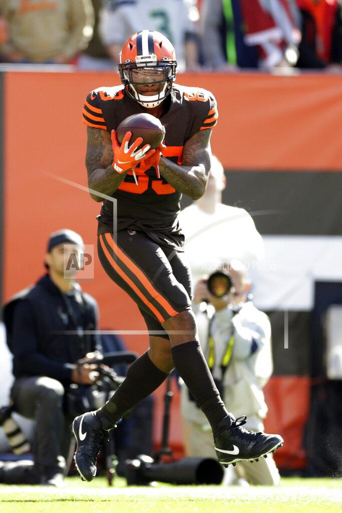 Ron Schwane Cleveland Browns Ricky Seals-Jones catches a 31-yard touchdown pass during the first half of an NFL football game against the Seattle Seahawks, Sunday, Oct. 13, 2019, in Cleveland. (AP Photo/Ron Schwane)