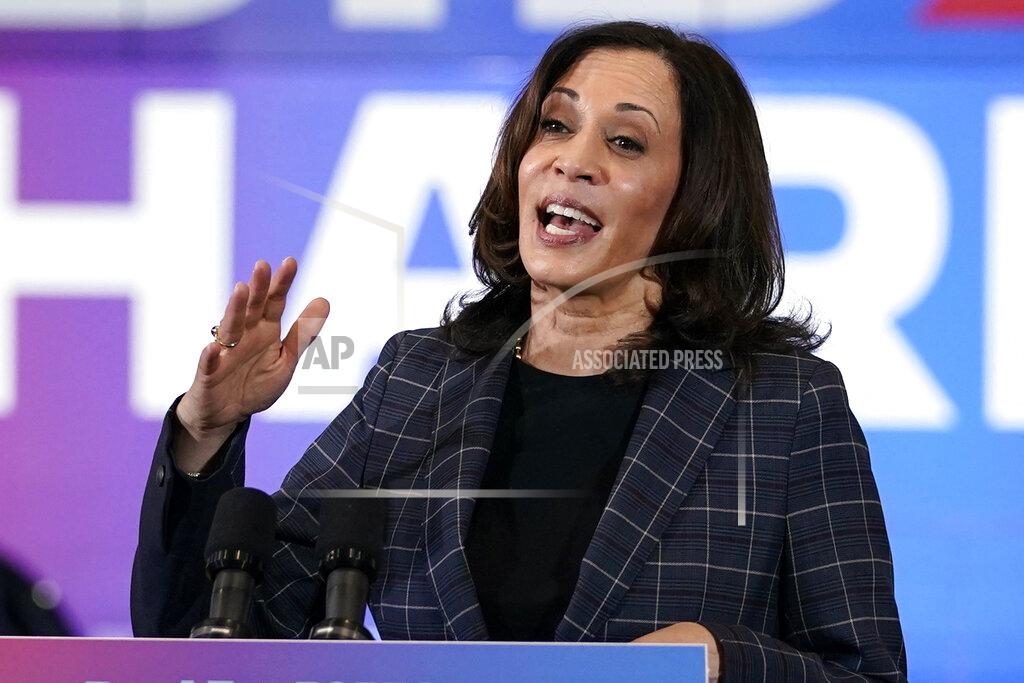 Carolyn Kaster Democratic vice presidential candidate Sen. Kamala Harris, D-Calif., speaks at the Carpenters Local Union 1912 in Phoenix, Thursday, Oct. 8, 2020, to kick off a small business bus tour. (AP Photo/Carolyn Kaster)