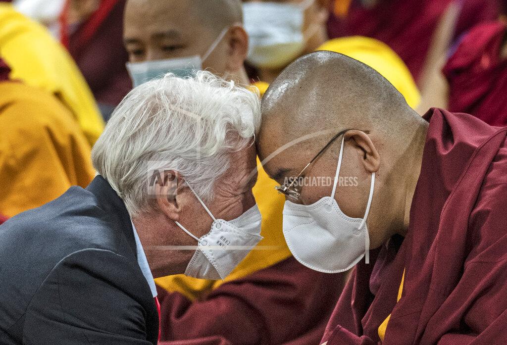 Ashwini Bhatia Hollywood actor Richard Gere, left, greets Ling Rinpoche, a prominent Tibetan Buddhist leader, during the inauguration of a museum by the Dalai Lama in Dharmsala, India, Wednesday, July 6, 2022. Exile Tibetans also celebrated Dalai Lama's 87th birthday today. (AP Photo/Ashwini Bhatia)