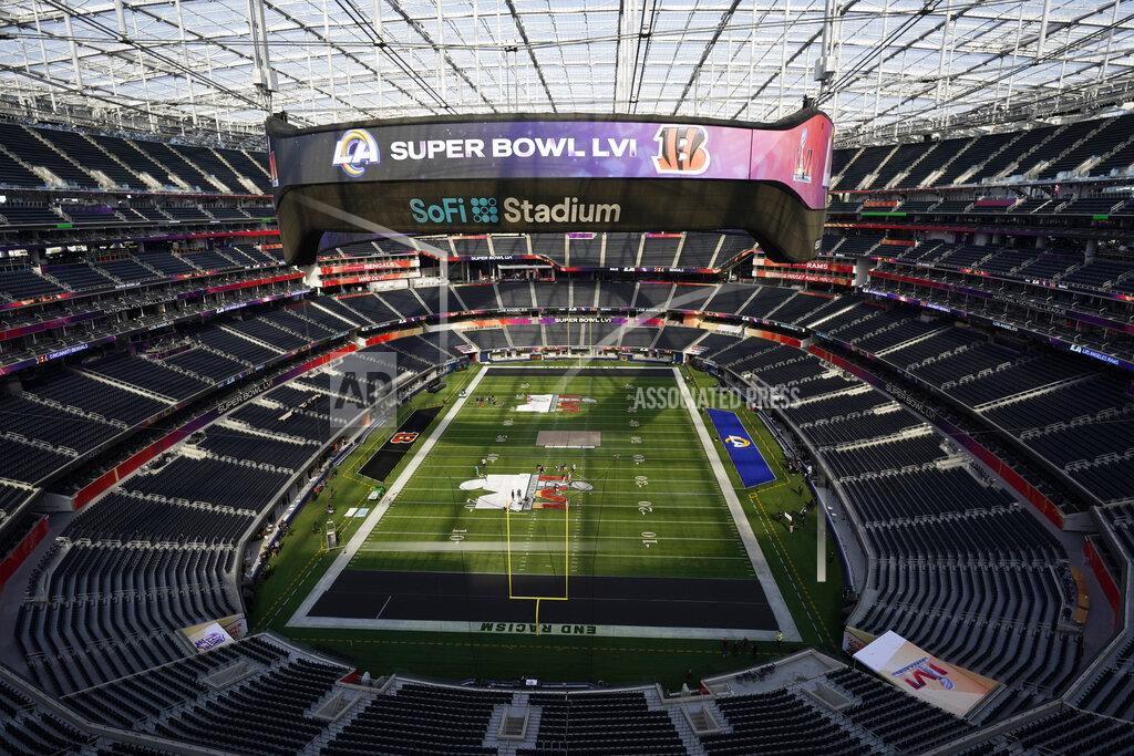 Marcio Jose Sanchez The interior of SoFi Stadium is seen days before the Super Bowl NFL football game Tuesday, Feb. 8, 2022, in Inglewood, Calif. The Los Angeles Rams are scheduled to play the Cincinnati Bengals in the Super Bowl on Sunday, Feb. 13. (AP Photo/Marcio Jose Sanchez)