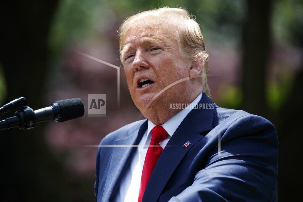 Evan Vucci President Donald Trump speaks during the presentation of the Commander-in-Chief's Trophy to the U.S. Military Academy at West Point football team, in the Rose Garden of the White House, Monday, May 6, 2019, in Washington. (AP Photo/Evan Vucci)