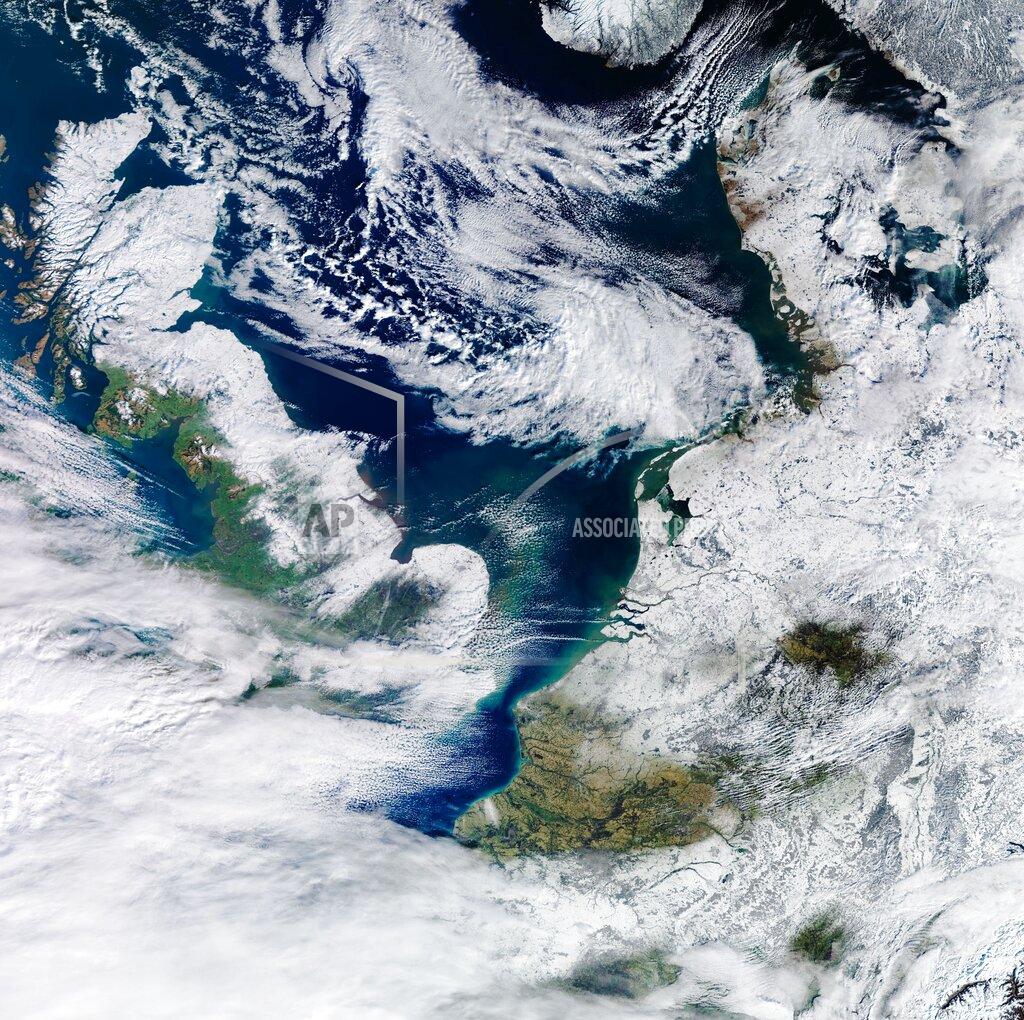 European Space Agency This image captured on Thursday Feb 11, 2021 by the Copernicus Sentinel-3 satellite and provide by the European Space Agency, ESA, shows, the Netherlands remains pretty much snow-covered after days of sub-zero temperatures and following the country's first major snowstorm in a decade. (European Space Agency via AP)