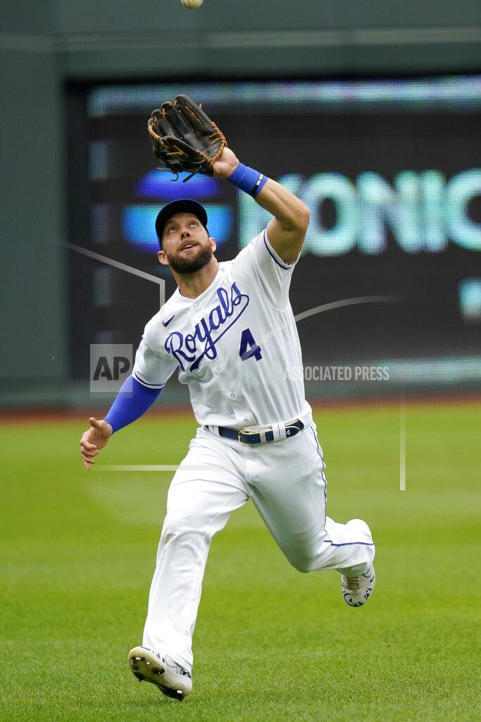 Orlin Wagner Kansas City Royals left fielder Alex Gordon catches a fly ball hit by Detroit Tigers Niko Goodrum during the first inning of a baseball game at Kauffman Stadium in Kansas City, Mo., Sunday, Sept. 27, 2020. (AP Photo/Orlin Wagner)