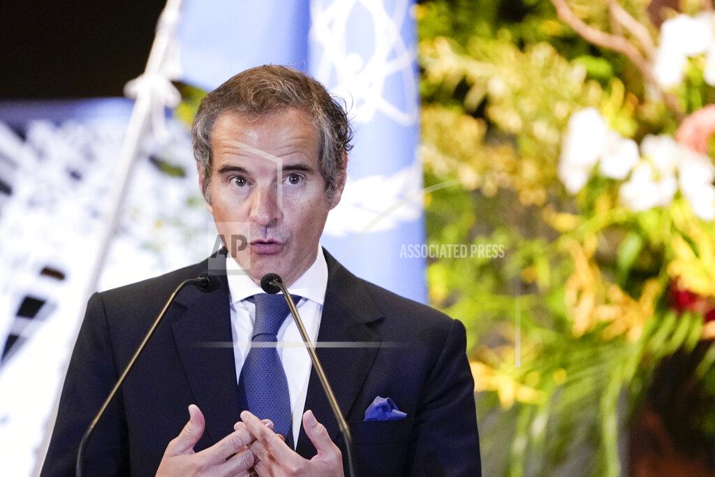 Hiro Komae Director-General of the International Atomic Energy Agency (IAEA) Rafael Grossi speaks as Japanese Foreign Minister Yoshimasa Hayashi listens during a news conference at the Iikura guesthouse in Tokyo, Thursday, May 19, 2022. (AP Photo/Hiro Komae)