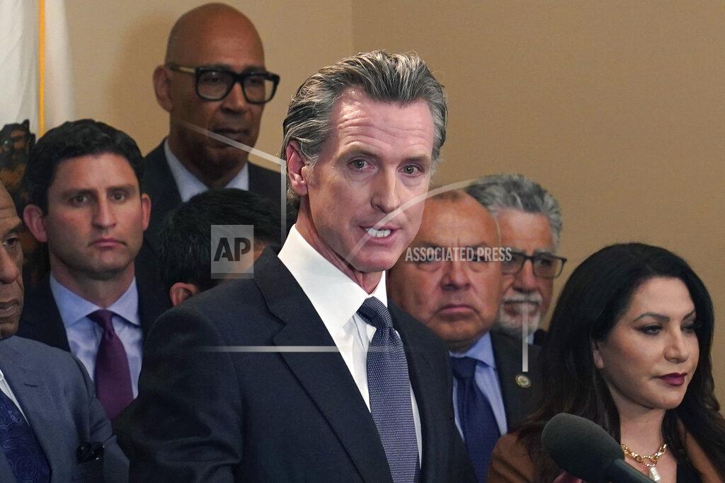 Rich Pedroncelli California Gov. Gavin Newsom discusses the recent mass shooting in Texas, during a news conference in Sacramento, Calif., Wednesday, May 25, 2022. Flanked by lawmakers from both houses of the state legislature, Newsom said he is ready to sign more restrictive gun measures passed by lawmakers.(AP Photo/Rich Pedroncelli)