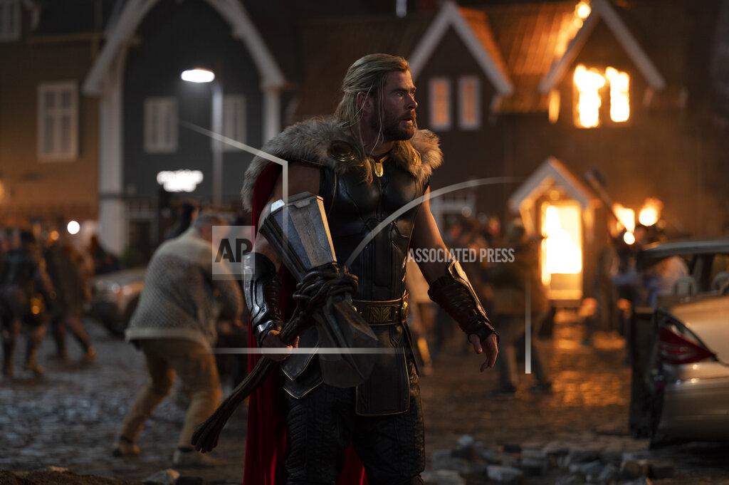 Jasin Boland This image released by Marvel Studios shows Chris Hemsworth in a scene from "Thor: Love and Thunder." (Jasin Boland/Marvel Studios-Disney via AP)