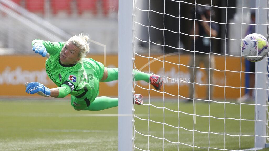 Rick Bowmer Houston Dash goalkeeper Jane Campbell is scored against by a Utah Royals FC free kick during the second half of an NWSL Challenge Cup soccer match at Zions Bank Stadium Tuesday, June 30, 2020, Herriman, Utah. (AP Photo/Rick Bowmer)