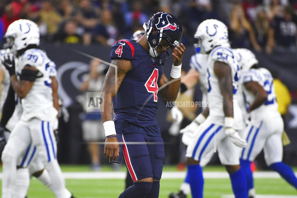Eric Christian Smith Houston Texans quarterback Deshaun Watson (4) walks off the field during the second half of an NFL football game against the Indianapolis Colts Thursday, Nov. 21, 2019, in Houston. (AP Photo/Eric Christian Smith)