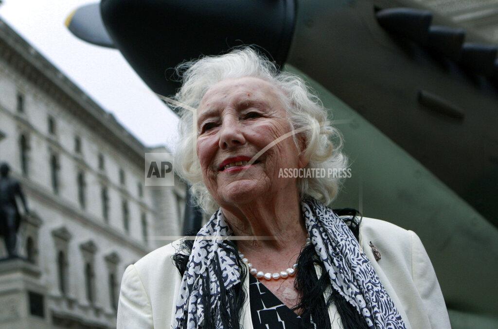 FILE - In this Friday Aug. 20, 2010 file photo, Dame Vera Lynn attends a ceremony to mark the 70th anniversary of the Battle of Britain. in central London. The family of World War II forces sweetheart Vera Lynn says she has died. She was 103 it was reported on Thursday, June 18, 2020. (AP Photo/Lefteris Pitarakis, File)