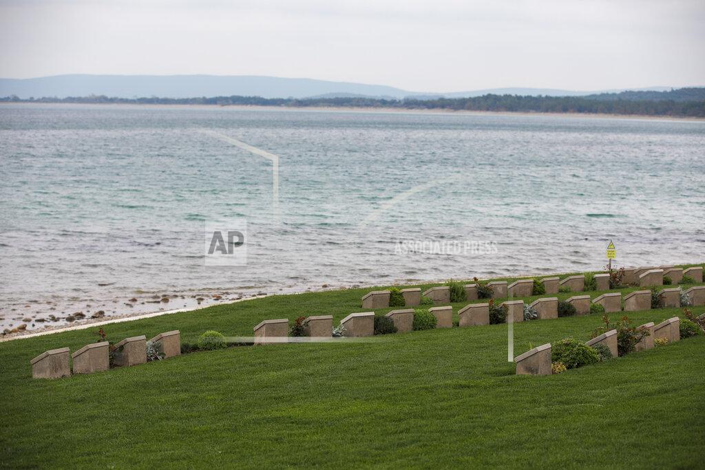 Emrah Gurel A view of Anzac Cove cemetery, on the site of the World War I landing of the ANZACs (Australian and New Zealand Army Corps) in Canakkale, Turkey, Saturday, April 24, 2021, a day ahead of the 106th anniversary of the Gallipoli Campaign. The Gallipoli Campaign of 1915 by Allied forces aimed to take control of the peninsula to weaken the Ottoman Empire. The campaign failed and Allied forces withdrew after eight months of fighting on the ground and some 250,000 casualties on both sides. The memorials were kept small due to the COVID-19 pandemic.(AP Photo/Emrah Gurel)