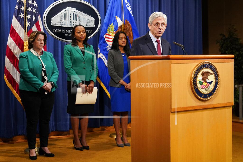 Patrick Semansky Attorney General Merrick Garland speaks during a news conference on voting rights at the Department of Justice in Washington, Friday, June 25, 2021. (AP Photo/Patrick Semansky)