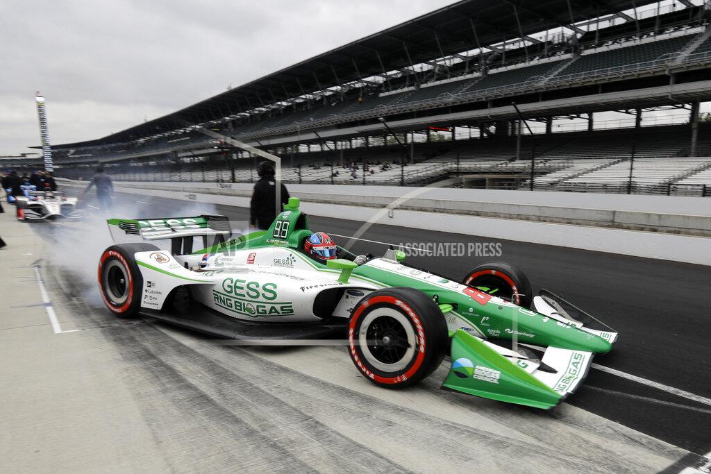 Darron Cummings Colton Herta pulls out of the pits during practice for the Indy GP IndyCar auto race at Indianapolis Motor Speedway, Friday, May 10, 2019 in Indianapolis. (AP Photo/Darron Cummings)