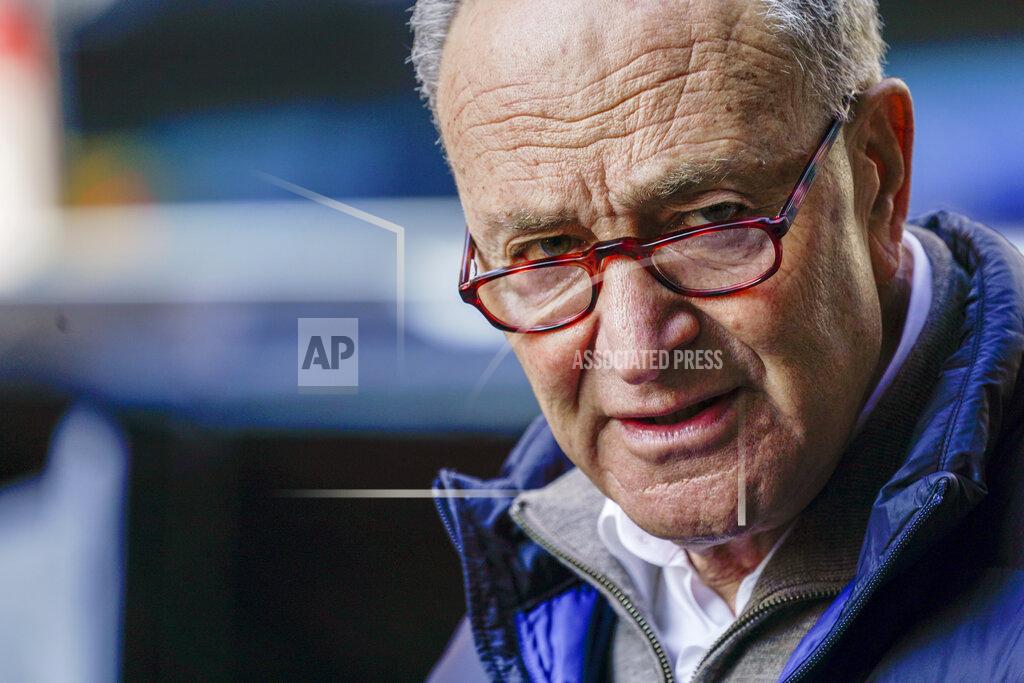 Mary Altaffer Senate Minority Leader Chuck Schumer, D-N.Y., speaks to reporters during a news conference, Tuesday, Jan. 12, 2021, in New York. (AP Photo/Mary Altaffer)