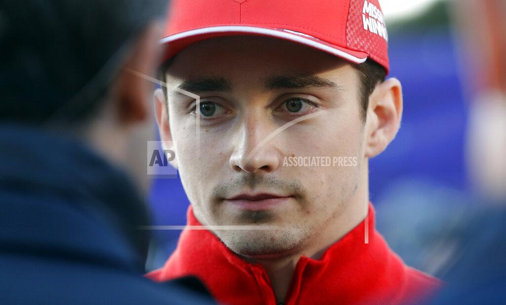 Sergei Grits Ferrari driver Charles Leclerc of Monaco talks to reporters after he crashed during qualifying session at the Baku Formula One city circuit in Baku, Azerbaijan, Saturday, April 27, 2019. The Azerbaijan F1 Grand Prix race will be held on Sunday. (AP Photo/Sergei Grits)