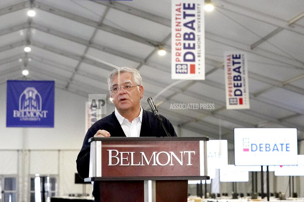 Mark Humphrey Nashville Mayor John Cooper speaks Friday, Oct. 16, 2020, in the media tent set up at Belmont University for the presidential debate in Nashville, Tenn. The final debate between President Donald Trump and Democratic candidate former Vice President Joe Biden is scheduled to be held at Belmont University on Oct. 22. (AP Photo/Mark Humphrey)