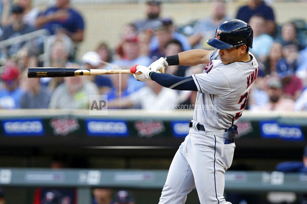 Andy Clayton-King Cleveland Guardians' Steven Kwan hits an RBI triple against the Minnesota Twins during the third inning of a baseball game Wednesday, June 22, 2022, in Minneapolis. (AP Photo/Andy Clayton-King)