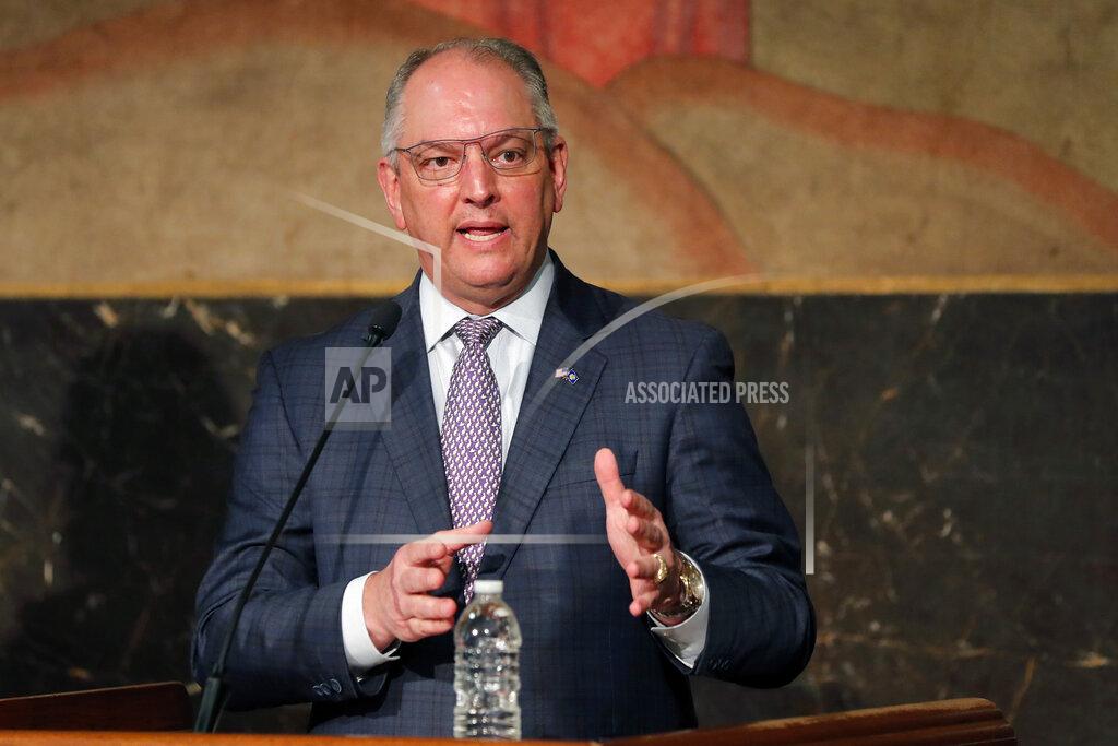 Gerald Herbert Louisiana Gov. John Bel Edwards speaks to reporters at a briefing on the state's efforts against the coronavirus pandemic in Baton Rouge, La., Monday, May 4, 2020. (AP Photo/Gerald Herbert)