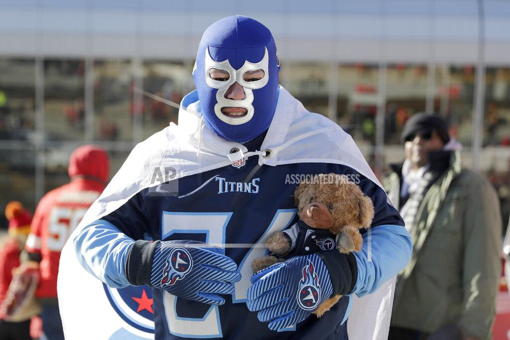 Jeff Roberson A Tennessee Titans fan arrives to Arrowhead Stadium before the NFL AFC Championship football game against the Kansas City Chiefs Sunday, Jan. 19, 2020, in Kansas City, MO. (AP Photo/Jeff Roberson)