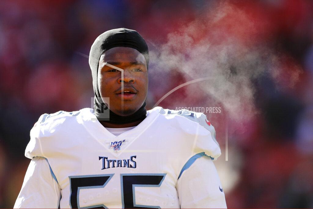 Jeff Roberson Tennessee Titans' Jayon Brown warms up before the NFL AFC Championship football game against the Kansas City Chiefs Sunday, Jan. 19, 2020, in Kansas City, MO. (AP Photo/Jeff Roberson)