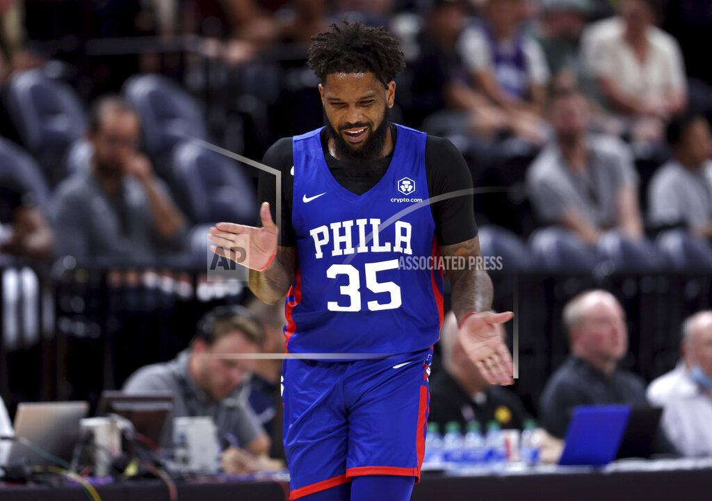 Scott G Winterton Philadelphia 76ers' Myles Powell celebrates after a 3-point shot against the Utah Jazz during an NBA summer league basketball game in Salt Lake City on Wednesday, July 6, 2022. (Scott G Winterton/The Deseret News via AP)