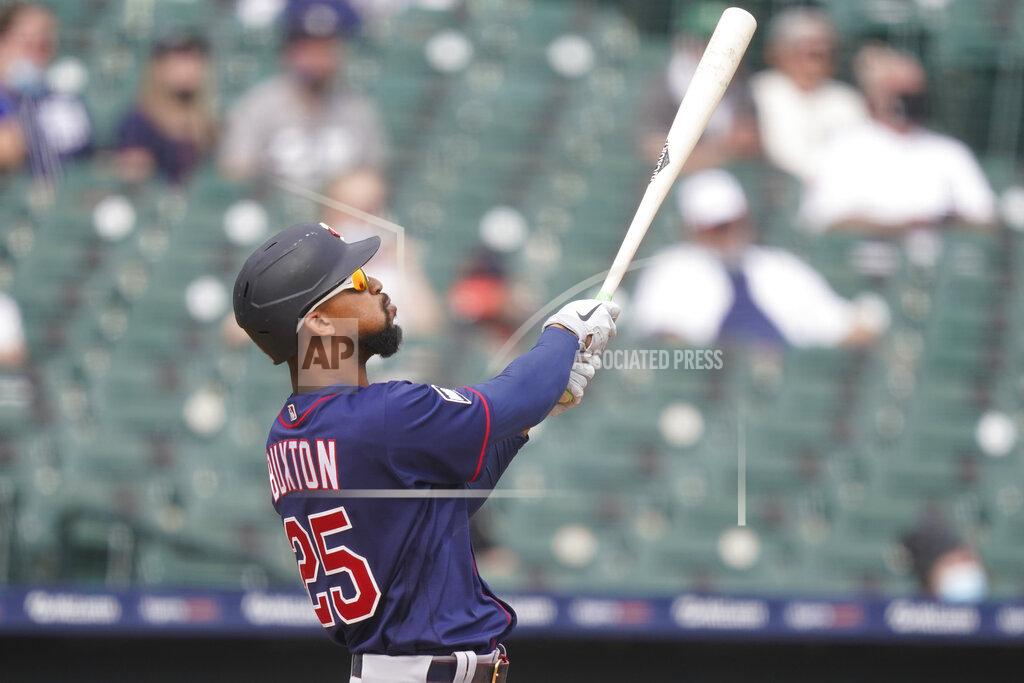 Carlos Osorio Minnesota Twins' Byron Buxton watches his solo home run during the eighth inning of a baseball game against the Detroit Tigers, Tuesday, April 6, 2021, in Detroit. (AP Photo/Carlos Osorio)