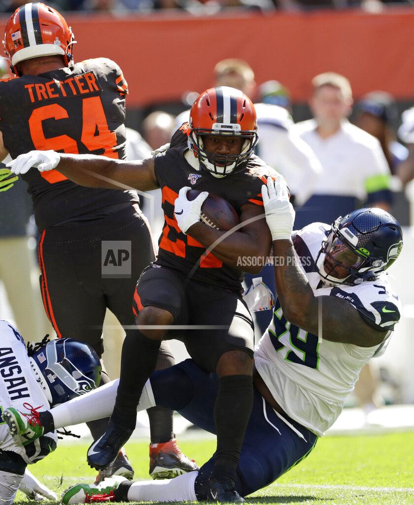 Ron Schwane Cleveland Browns running back Nick Chubb (24) rushes against the Seattle Seahawks during the first half of an NFL football game, Sunday, Oct. 13, 2019, in Cleveland. (AP Photo/Ron Schwane)