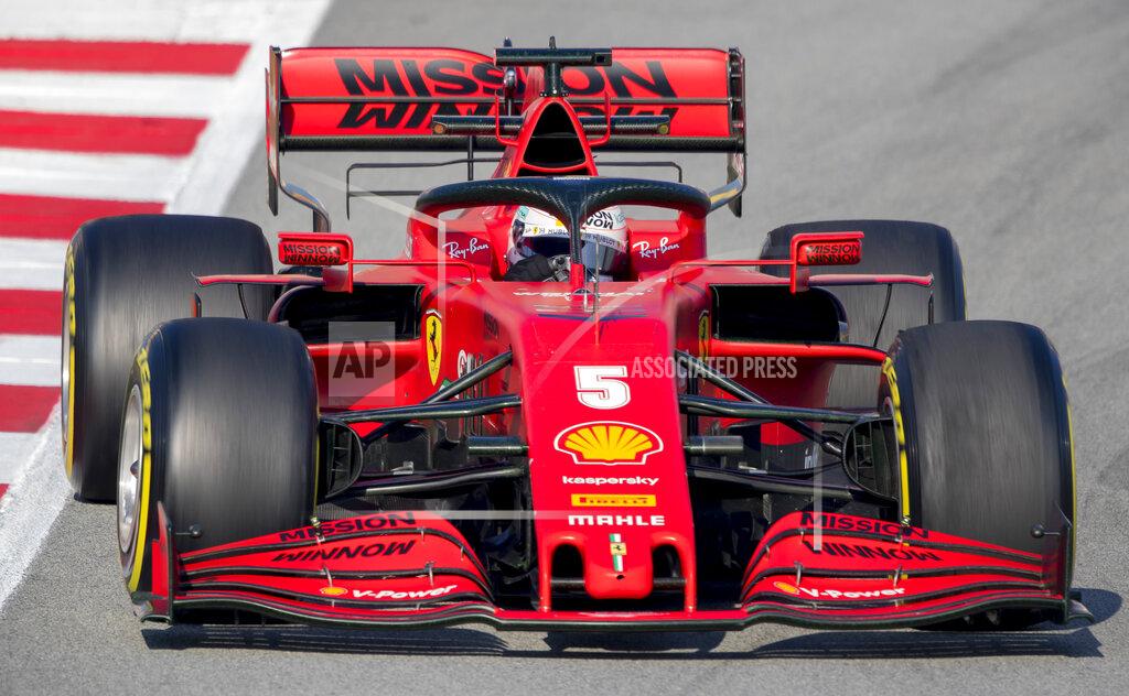 Joan Monfort Scuderia Ferrari Mission Winnow's Sebastian Vettel drives during a the Formula One pre-season testing session at the Barcelona Catalunya racetrack in Montmelo, outside Barcelona, Spain, Friday, Feb. 21, 2020. (AP Photo/Joan Monfort)