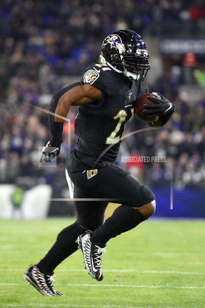 Gail Burton Baltimore Ravens running back Mark Ingram runs for a touchdown against the New York Jets during the first half of an NFL football game, Thursday, Dec. 12, 2019, in Baltimore. (AP Photo/Gail Burton)