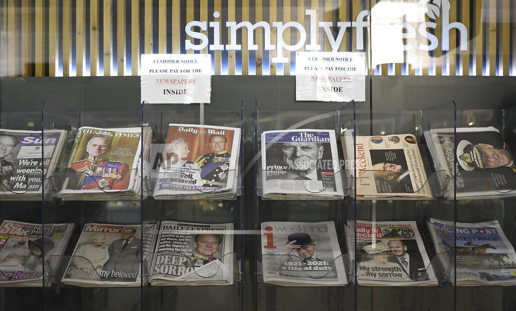 Alberto Pezzali FILE - In this file photo dated Saturday, April 10, 2021, the front pages with photos of Britain's Prince Philip at a newsstand in London. Britain's Prince Philip, the irascible and tough-minded husband of Queen Elizabeth II who spent more than seven decades supporting his wife in a role that mostly defined his life, died on Friday. Prince Philip who died Friday April 9, 2021, aged 99, lived through a tumultuous century of war and upheavals that are recorded in the pages of newspapers every day across the world. (AP Photo/Alberto Pezzali, FILE)