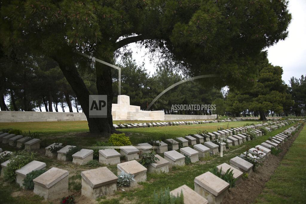 Emrah Gurel A view of the Twelve Tree Copse Cemetery, in Canakkale, Turkey, Saturday, April 24, 2021, a day ahead of the 106th anniversary of the Gallipoli Campaign. The Gallipoli Campaign of 1915 by Allied forces aimed to take control of the peninsula to weaken the Ottoman Empire. The campaign failed and Allied forces withdrew after eight months of fighting on the ground and some 250,000 casualties on both sides. The memorials were kept small due to the COVID-19 pandemic..(AP Photo/Emrah Gurel)