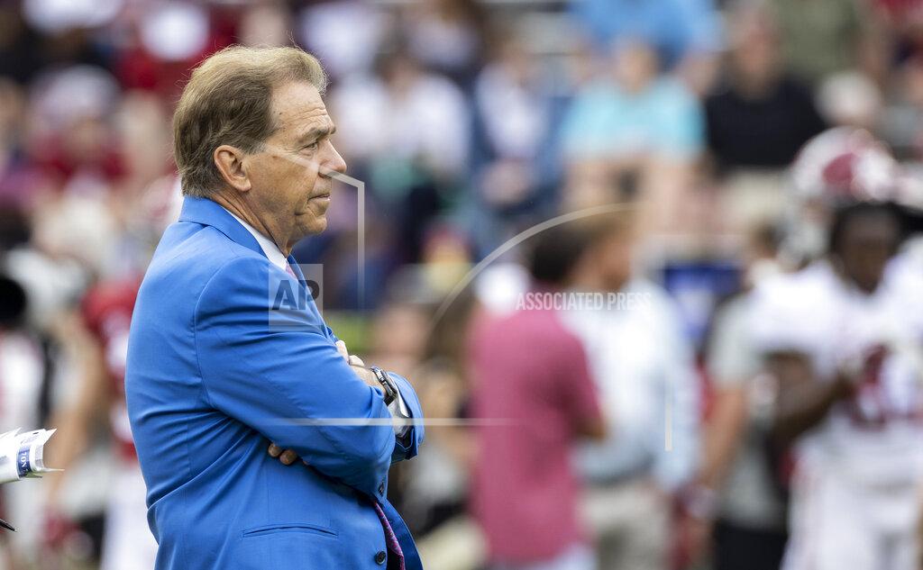 Vasha Hunt Alabama head coach Nick Saban looks on during warmups before Alabama's A-Day NCAA college football scrimmage, Saturday, April 16, 2022, in Tuscaloosa, Ala. (AP Photo/Vasha Hunt)