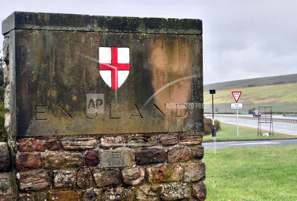 Renee Graham The English side of the border between Scotland and England at Berwick-Upon-Tweed, England, Tuesday, May 4, 2021. Scotland holds an election Thursday that could hasten the breakup of the United Kingdom. The pro-independence Scottish National Party is leading in the polls and a big victory will give it the the moral right and the political momentum to hold a referendum on whether Scotland should end its three-century union with England. But many voters, even if they support independence, are cautious. (AP Photo/Renee Graham)
