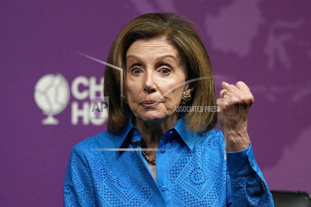 Frank Augstein The Speaker of the United States House of Representatives, Nancy Pelosi, speaks at Chatham House, the Royal Institute of International Affairs, in London, Friday, Sept. 17, 2021.(AP Photo/Frank Augstein)