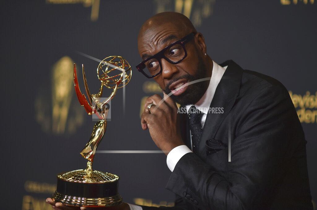 Richard Shotwell J.B. Smoove poses with the award for outstanding actor in a short form comedy or drama series for "Mapleworth Murders" on night two of the Creative Arts Emmy Awards on Sunday, Sept. 12, 2021, in Los Angeles. (Photo by Richard Shotwell/Invision/AP)