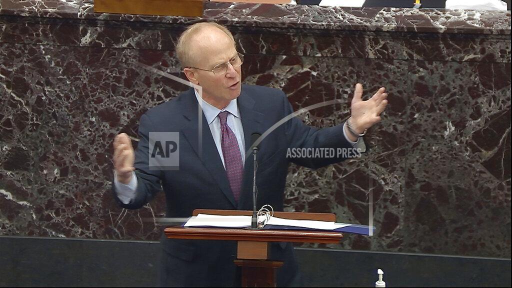 Uncredited In this image from video, David Schoen, an attorney for former President Donald Trump, speaks during the second impeachment trial of Trump in the Senate at the U.S. Capitol in Washington, Tuesday, Feb. 9, 2021. (Senate Television via AP)