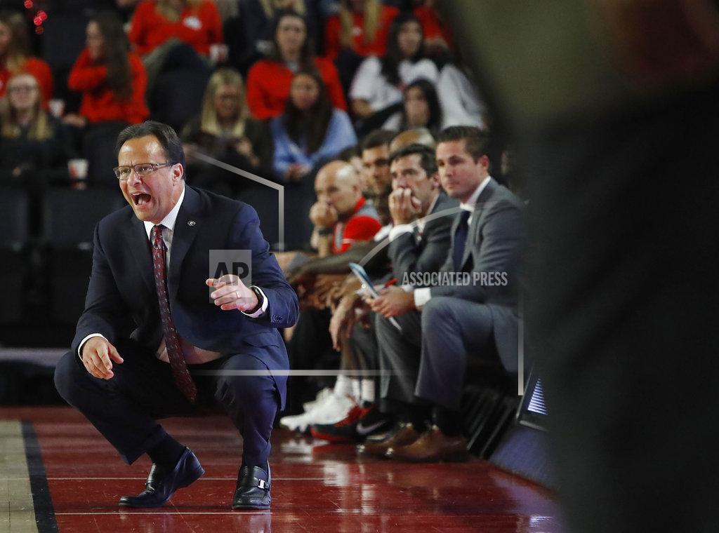 Jenn Finch Georgia coach Tom Crean yells out from in front of the Georgia bench during the team's NCAA college basketball game against Kennesaw State in Athens, Ga., Tuesday, Nov. 27, 2018. (Jenn Finch/Athens Banner-Herald via AP)