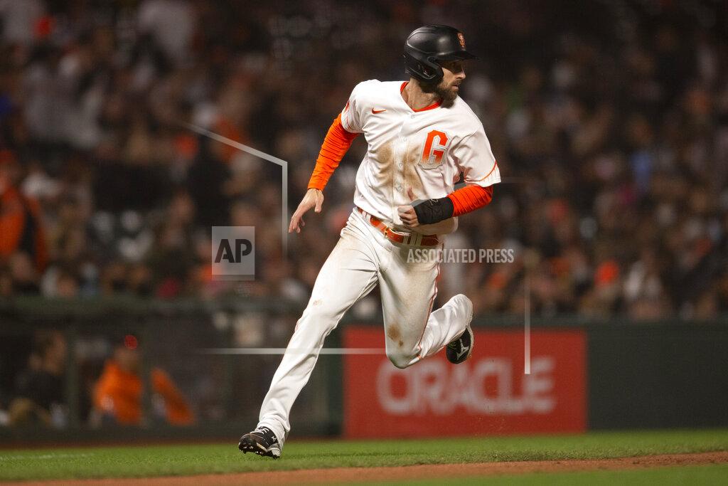 D. Ross Cameron San Francisco Giants' Steven Duggar rounds third and heads for home on an RBI single by Tommy LaStella against the San Diego Padres during the fourth inning of a baseball game Tuesday, Sept. 14, 2021, in San Francisco. (AP Photo/D. Ross Cameron)